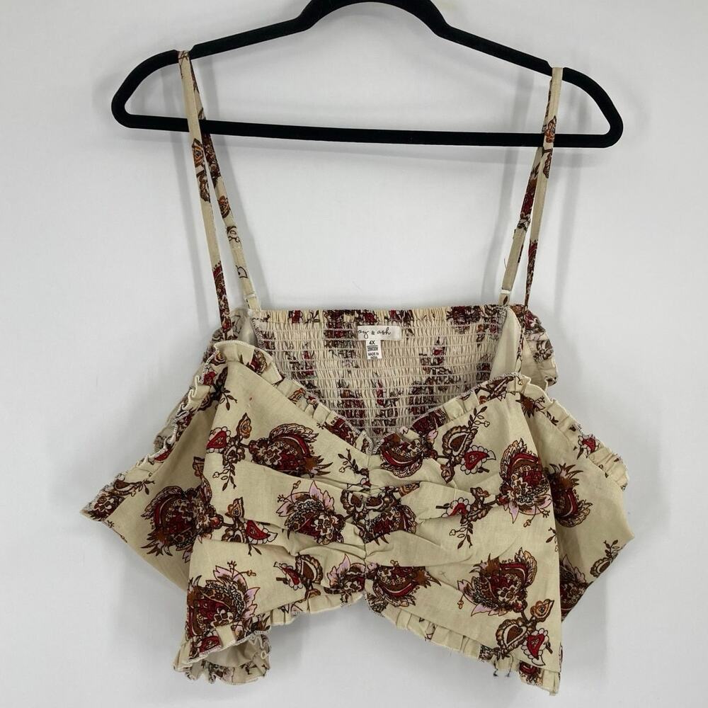 Joy & Ash Floral Smocked Linen Blend Boho Cottage Crop Top Women’s Plus Size 4X
